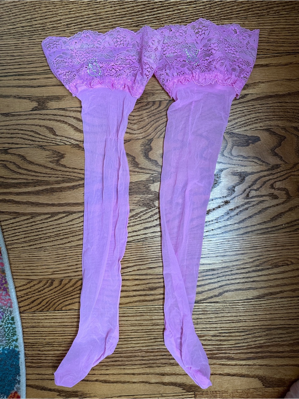 Victoria’s Secret Sheer Lace-Top Thigh High Stockings - Pink
